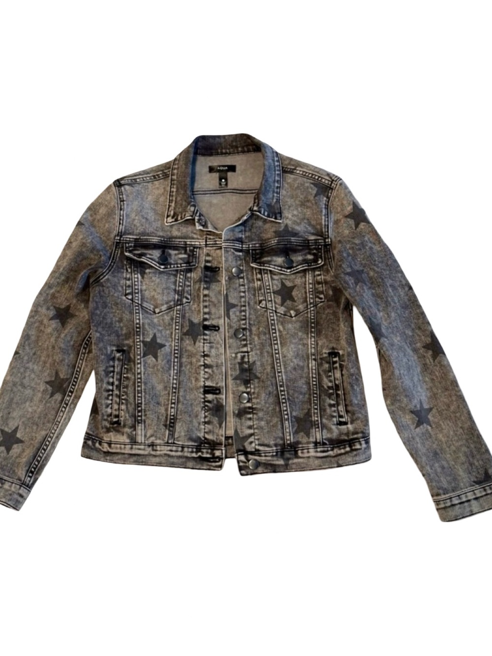 Aqua Black Washed Star-Print Denim Jacket